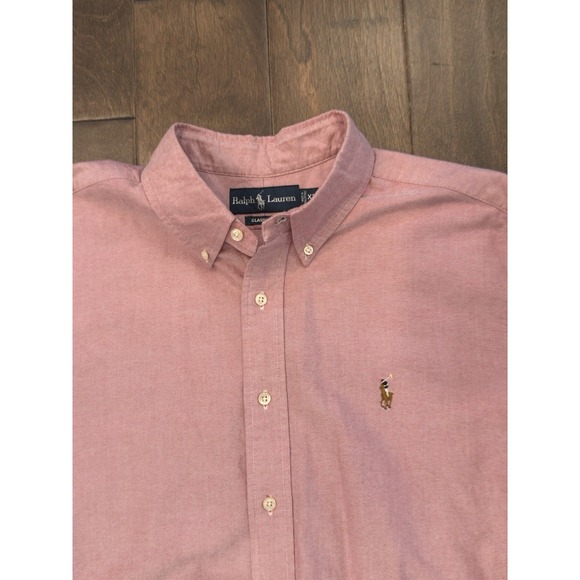 Ralph Lauren Shirt Mens Size XL Red Button Up Oxford Flesh Pony Classic Fit‎ L/S - Picture 3 of 7